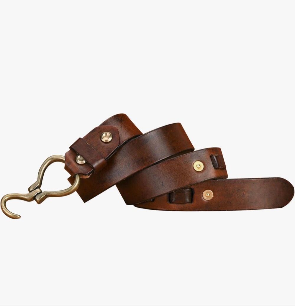 Holmanse Mens Full Grain Leather Braided Woven Belt, Heavy Duty Solid Brass Buck